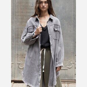 Cotton Shacket – Relaxed Fit with Fringe Hem & Button-Up Front